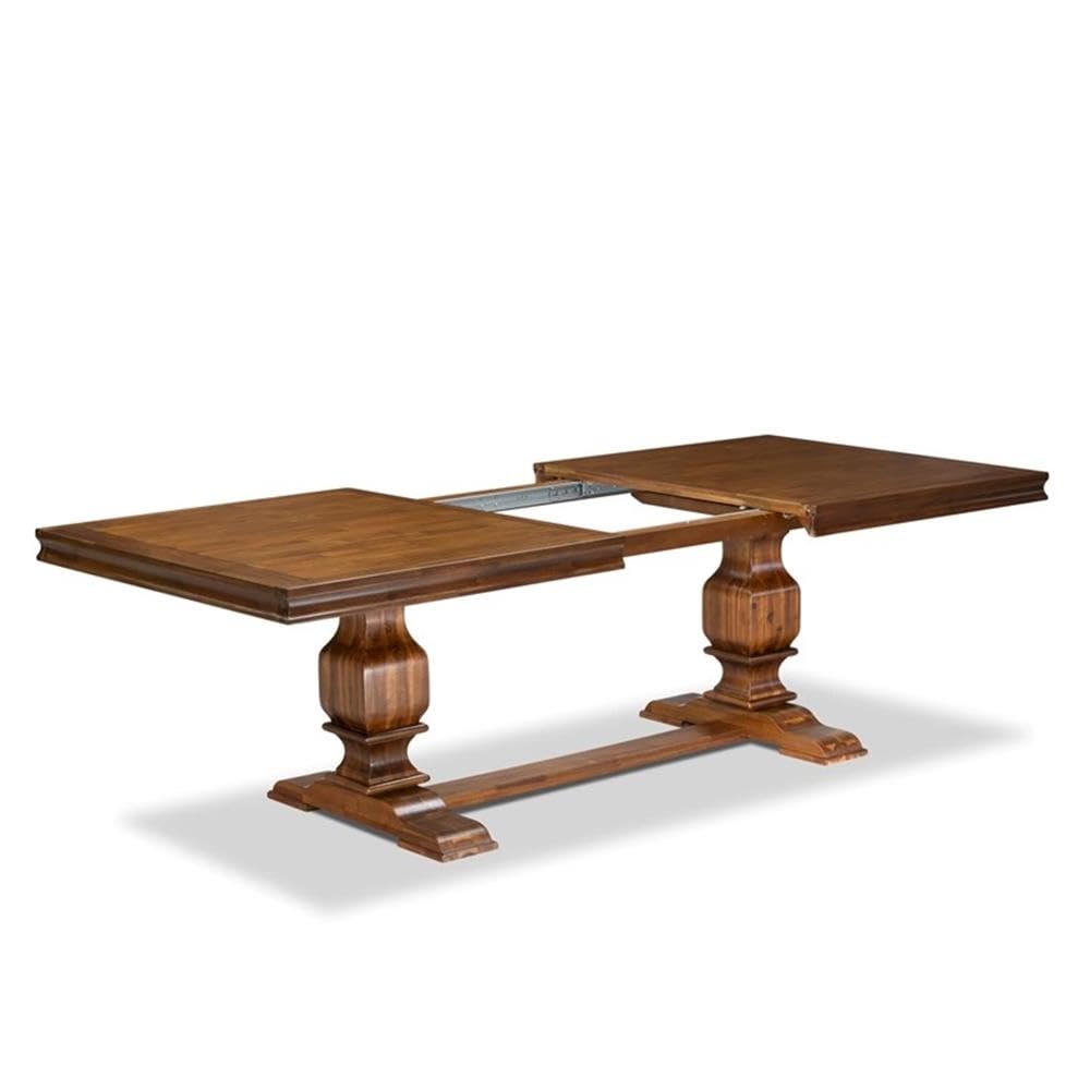 9-Piece Acacia Wood Dining Set with Removable Leaf Table and 8 Dark Grey PU Leather Chairs Y127607