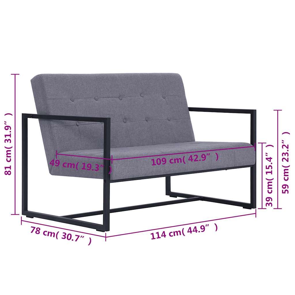 Light Gray Fabric 2 Seater Loveseat Sofa with Steel Legs F37911