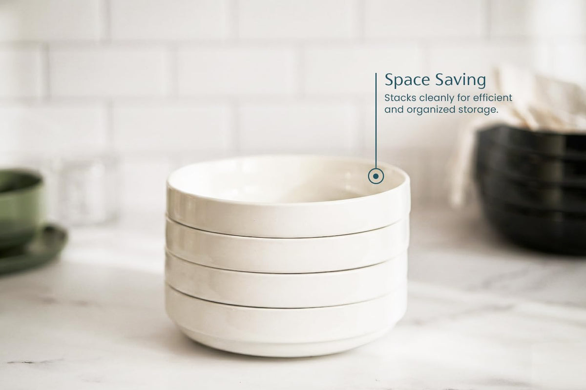 Ceramic Pasta Bowls Set of 4 White X94086