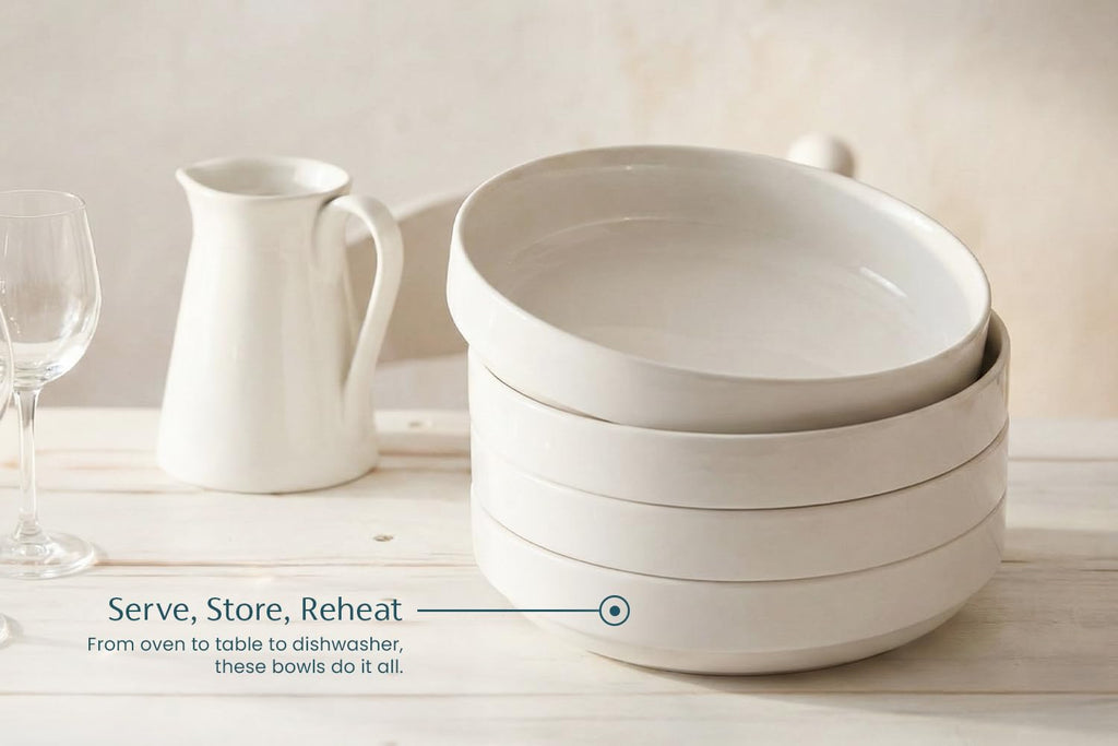 Ceramic Pasta Bowls Set of 4 White X94086