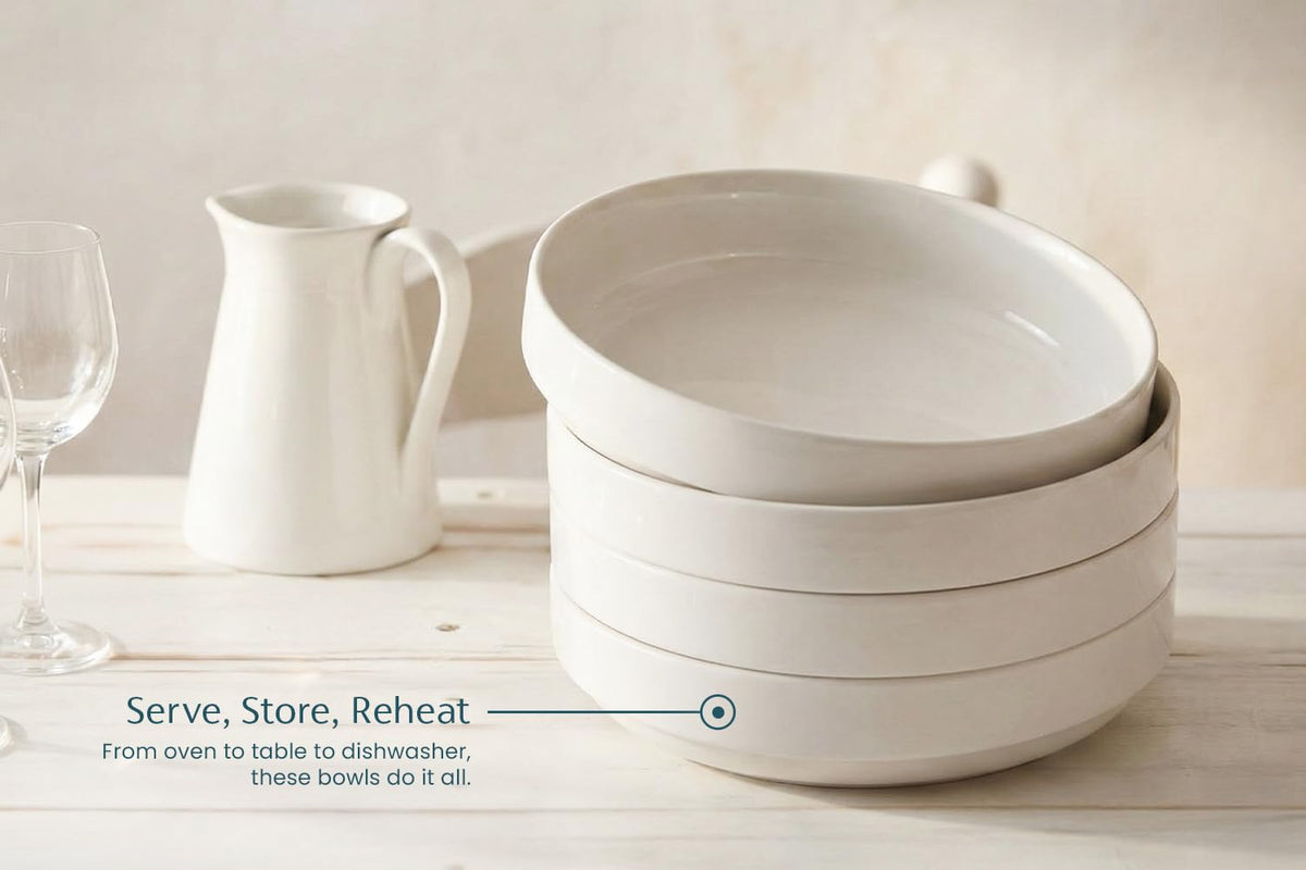 Ceramic Pasta Bowls Set of 4 White X94086