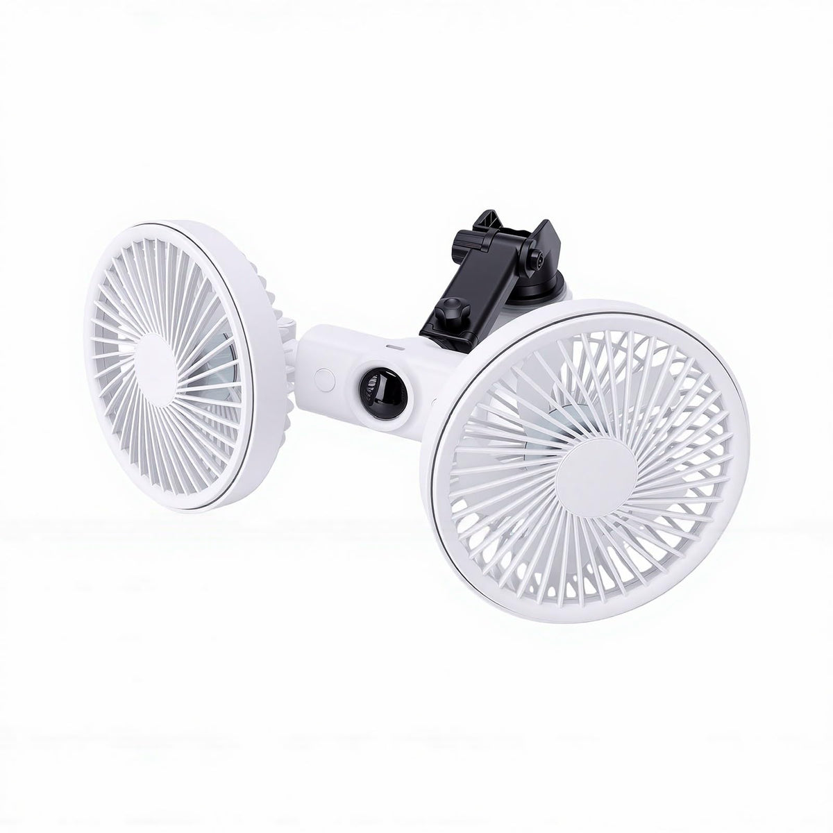 Dual Head Car Fan 3 Speeds 360 Degree Adjustable Suction Cup Rechargeable White Y948088