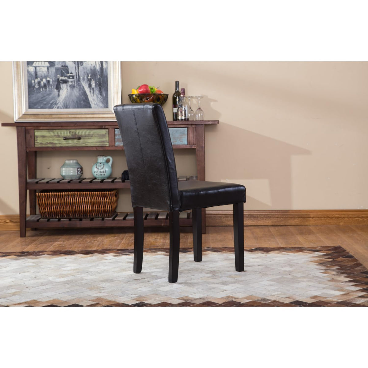 Black Faux Leather Parson Chair Set of 2 H40577