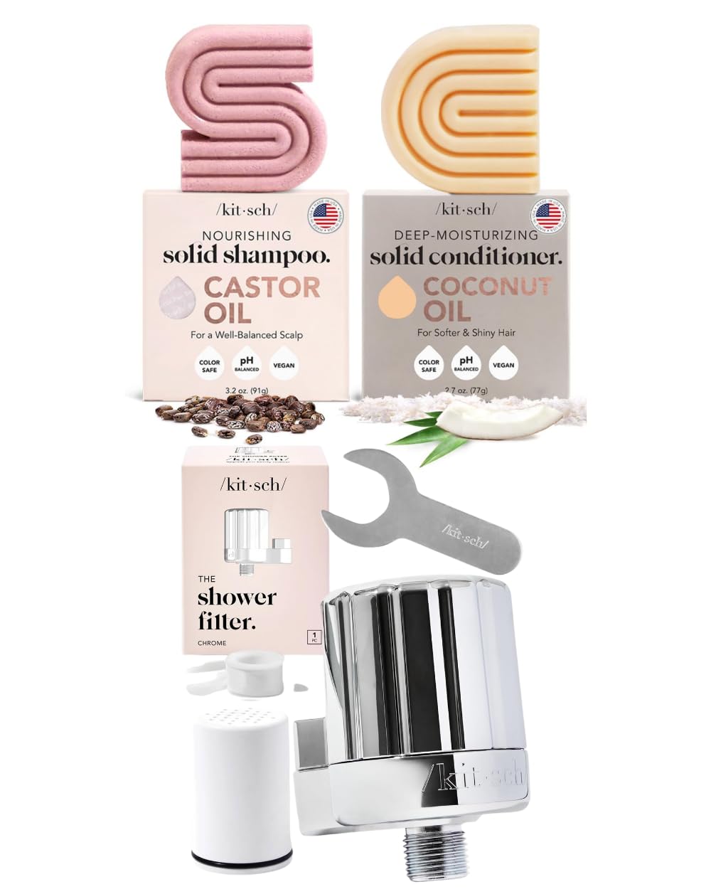 Castor Oil Shampoo + Coconut Oil Conditioner and Shower Filter Bundle V432690