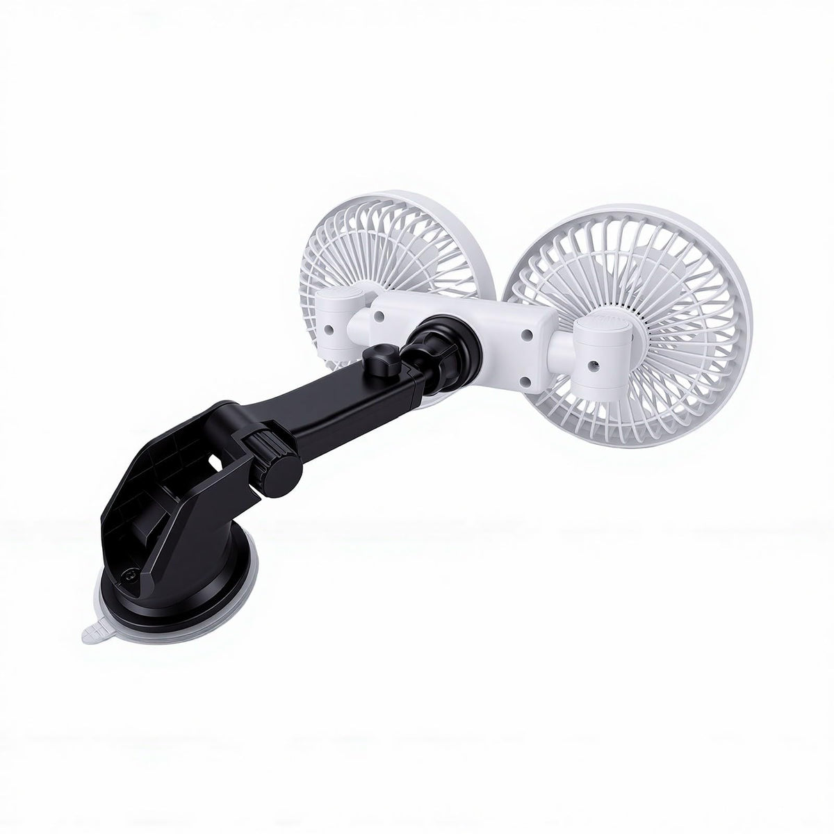 Dual Head Car Fan 3 Speeds 360 Degree Adjustable Suction Cup Rechargeable White Y948088