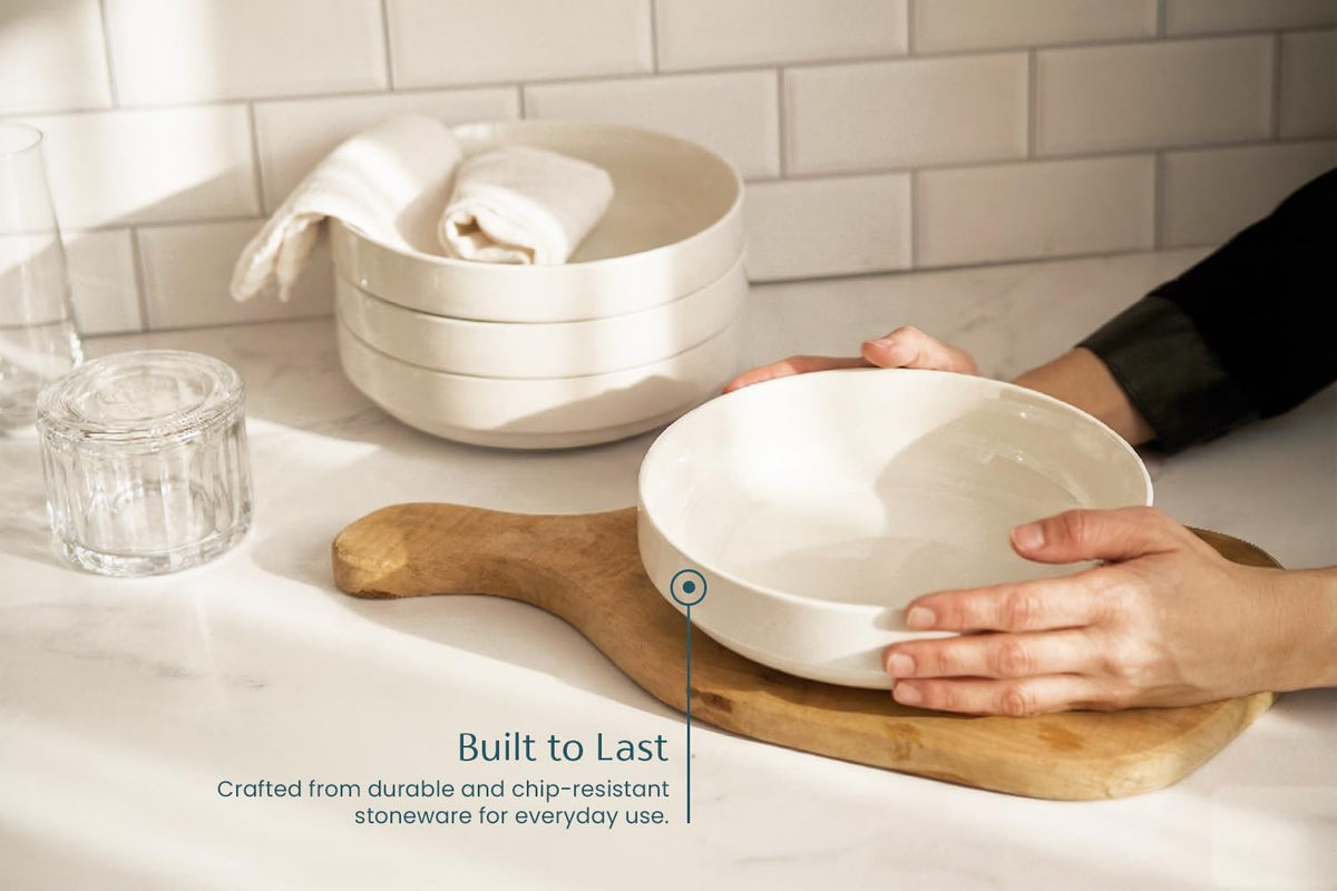 Ceramic Pasta Bowls Set of 4 White X94086