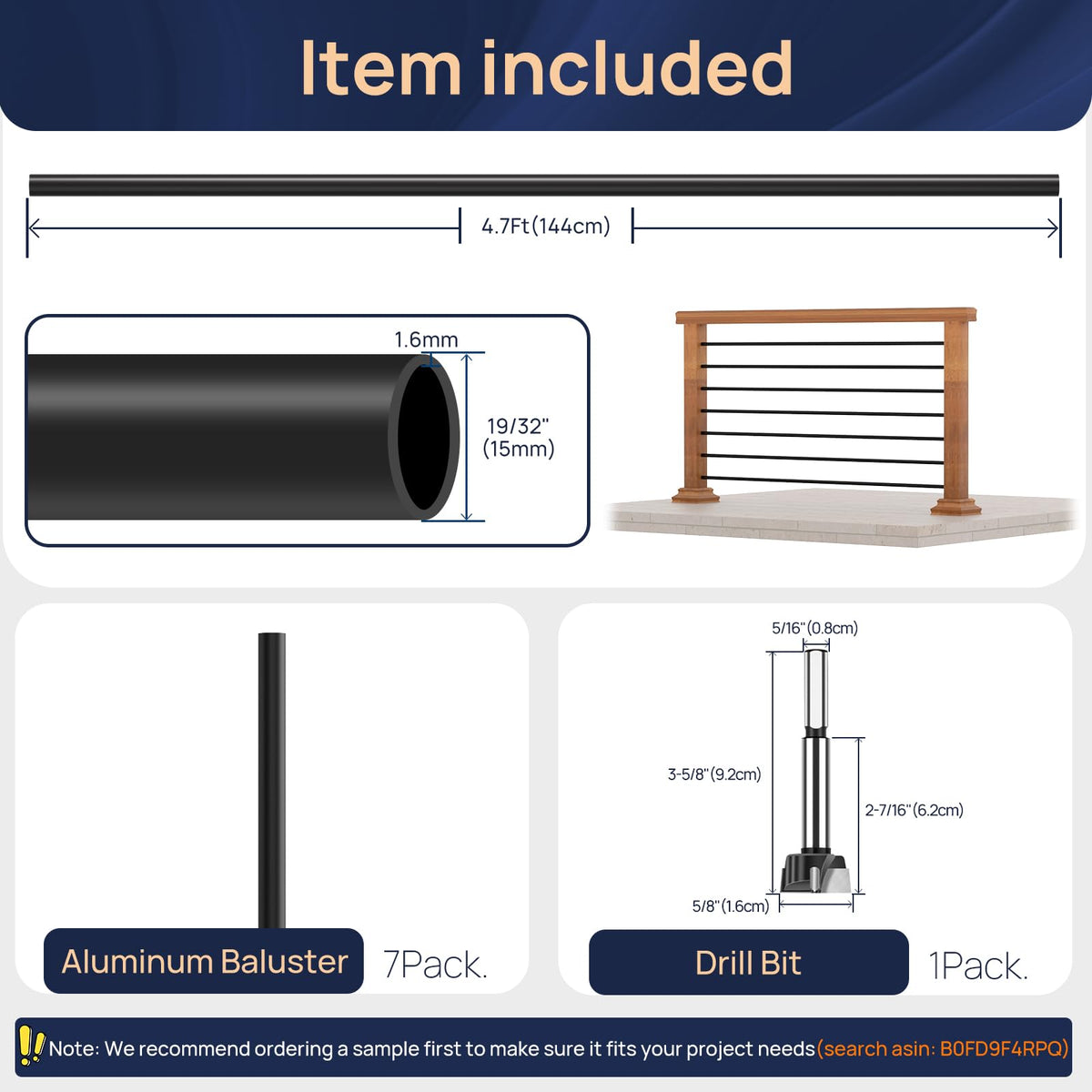 7 Pack 4.7 FT x 19/32 inch Aluminum Balusters R242572