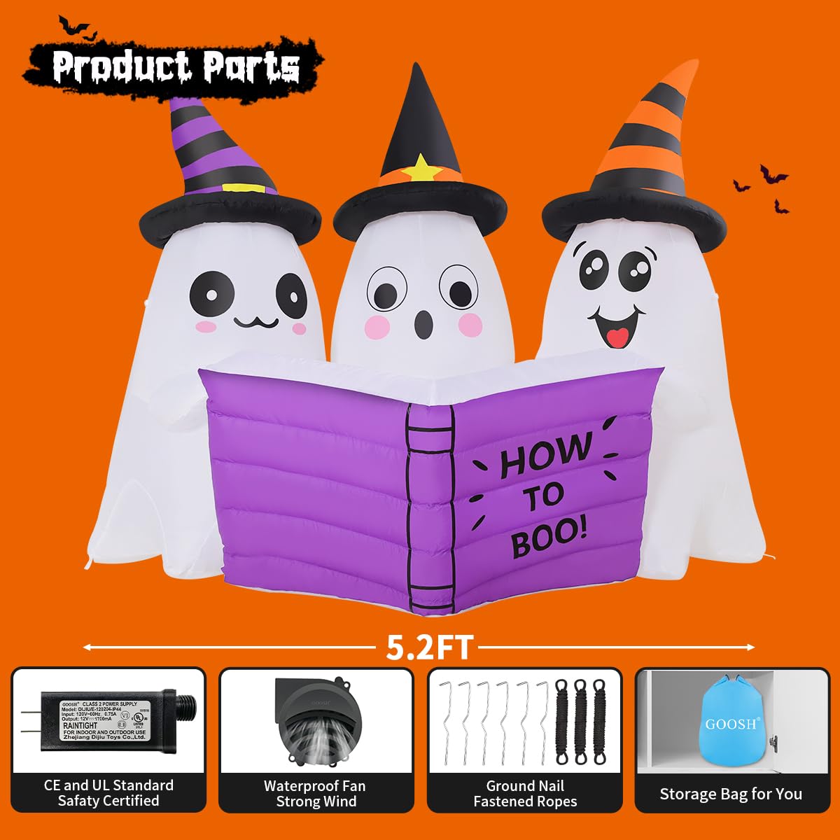 5.2FT Halloween Inflatables Ghost Outdoor Decoration with Built-in LEDs E87694