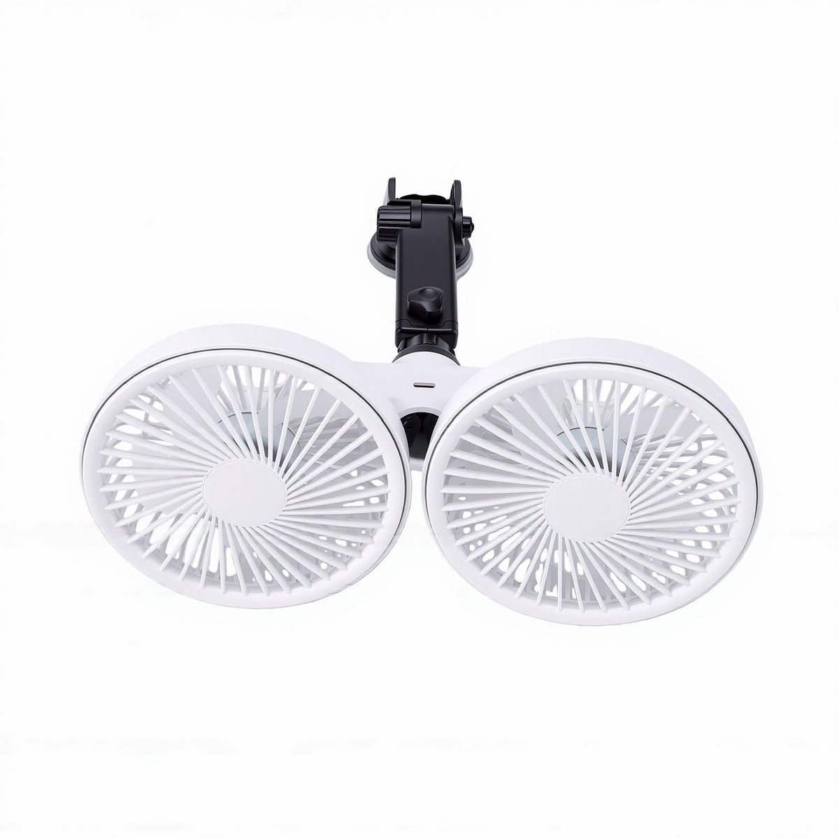Dual Head Car Fan 3 Speeds 360 Degree Adjustable Suction Cup Rechargeable White Y948088