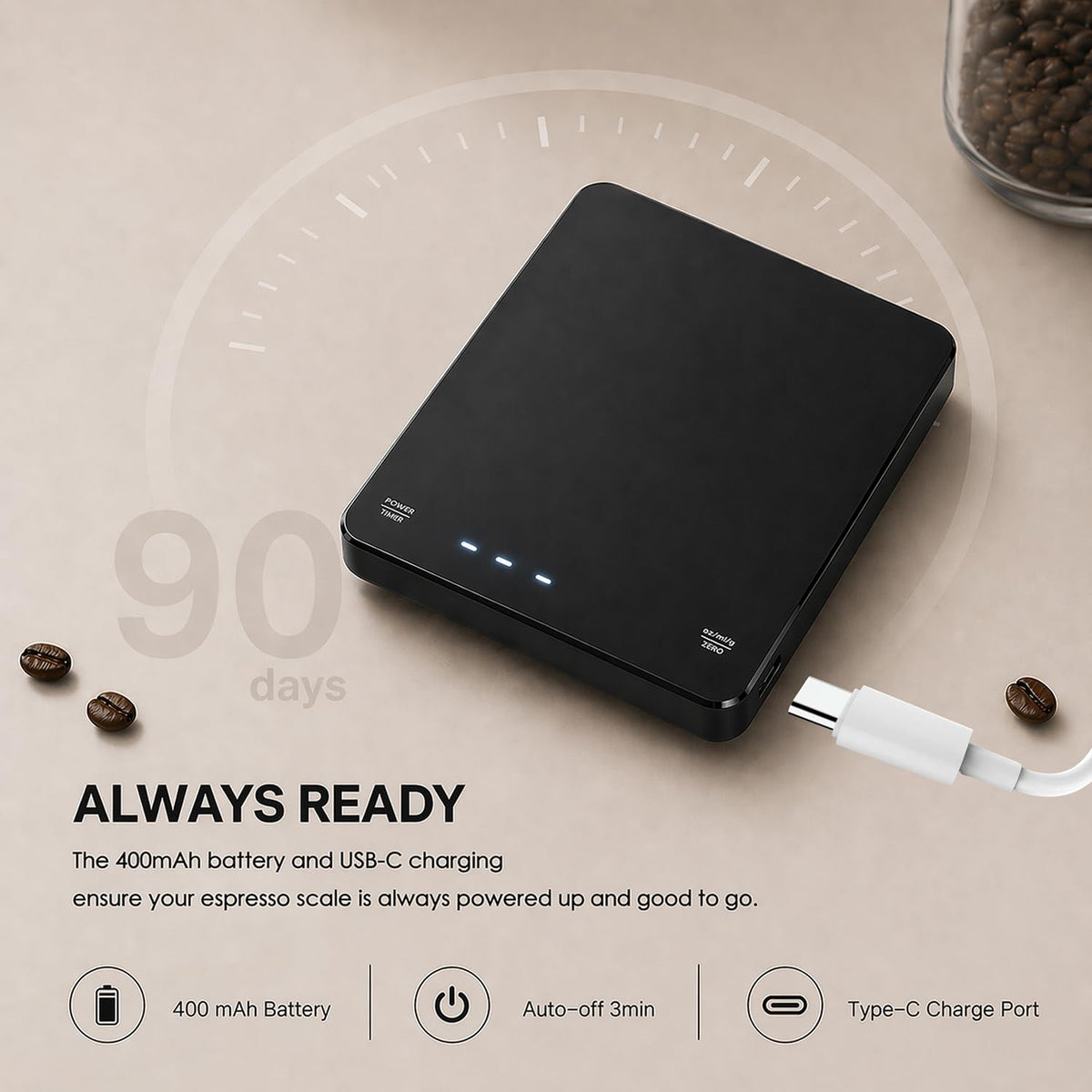 Rechargeable Digital Coffee Scale with Timer A506300