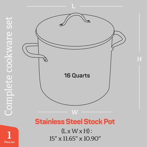 16 Quart Stainless Steel Stockpot with Tempered Glass Lid B9715