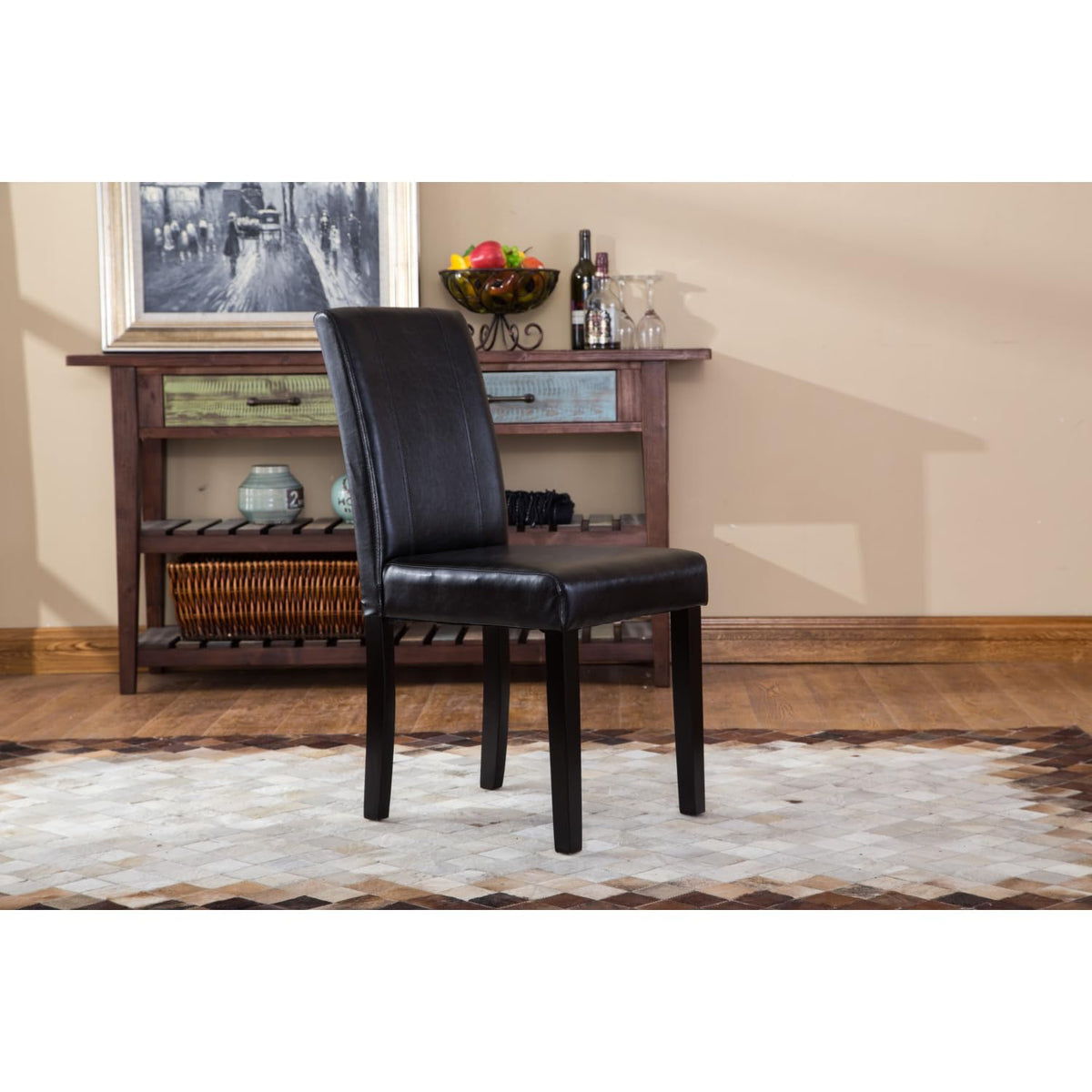 Black Faux Leather Parson Chair Set of 2 H40577