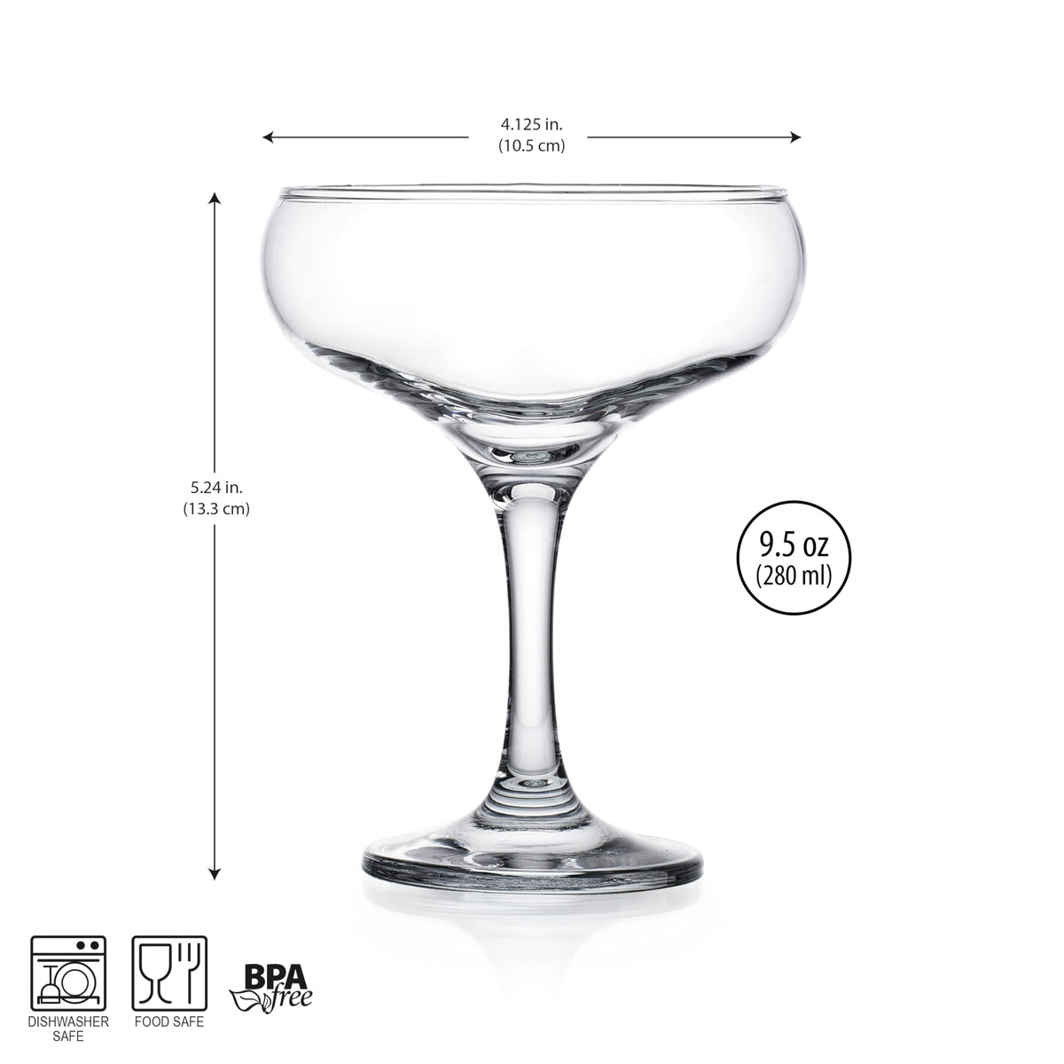 9.5 oz Coupe Cocktail Glasses Set 6 Pcs V39082