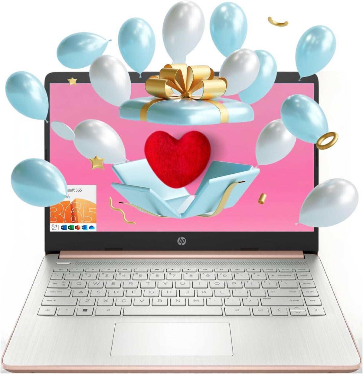 14" Laptop, Intel Celeron N4120, 8GB RAM, 64GB eMMC, Windows 11 Home, Rose Gold H833408
