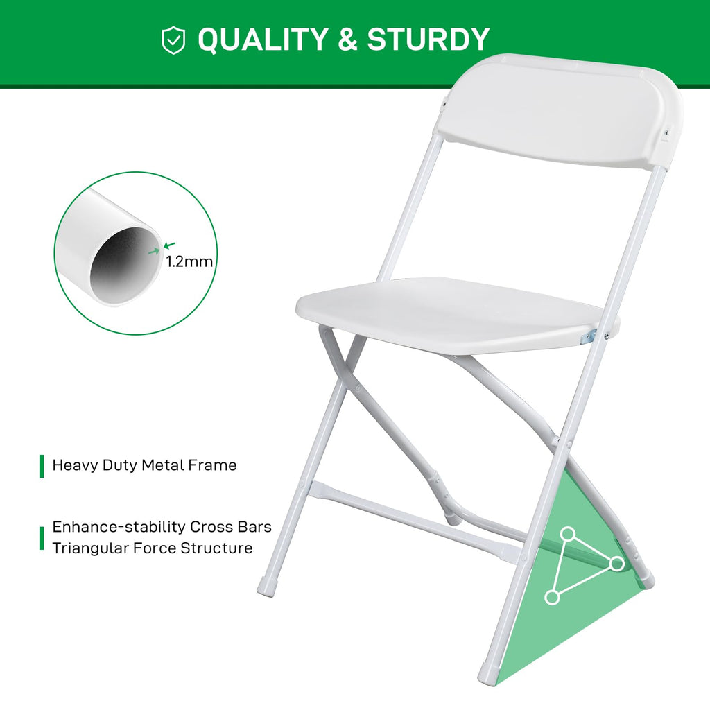 10 Pack White Plastic Folding Chairs with Steel Frame R9064