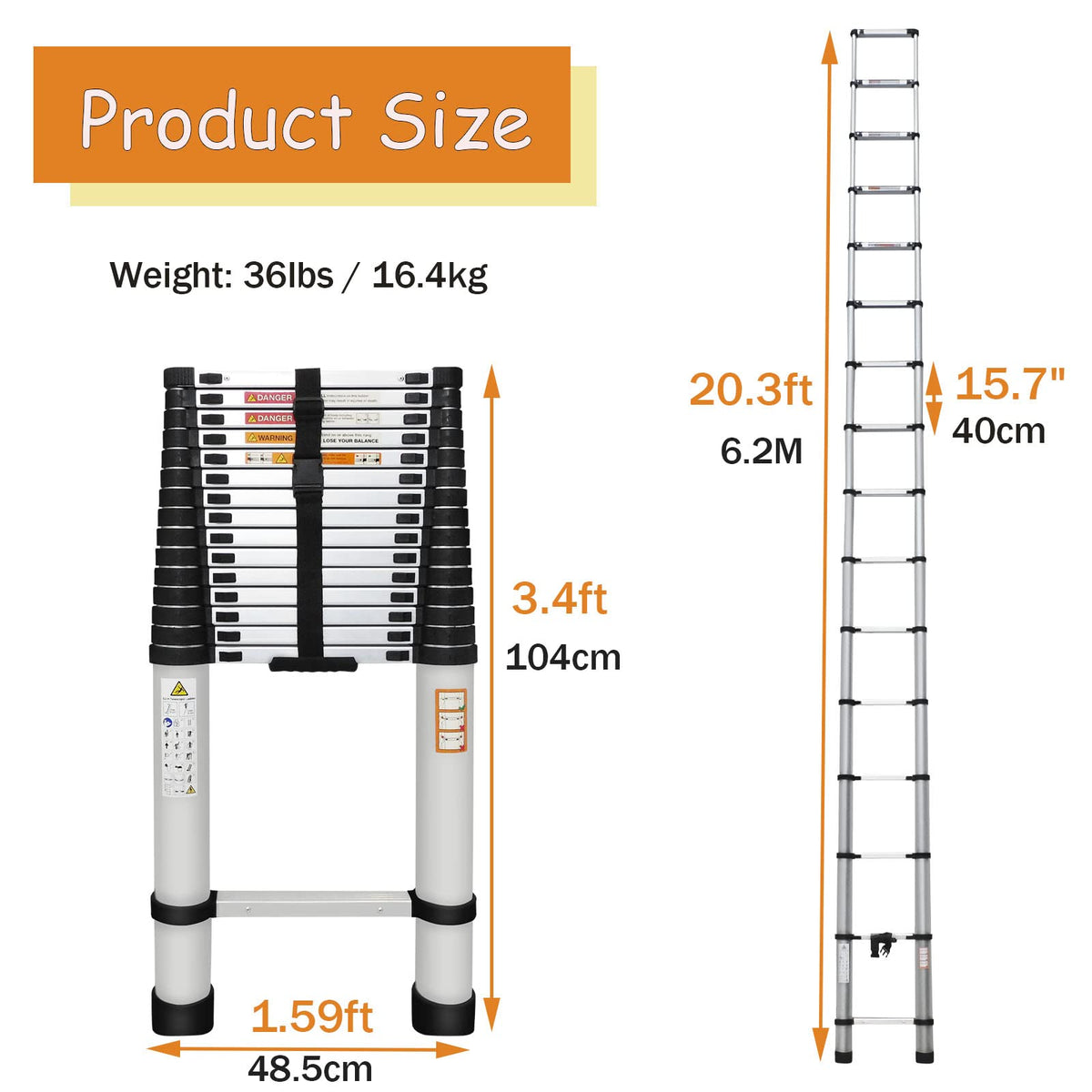20.3ft Aluminum Telescoping Ladder 330lbs G510