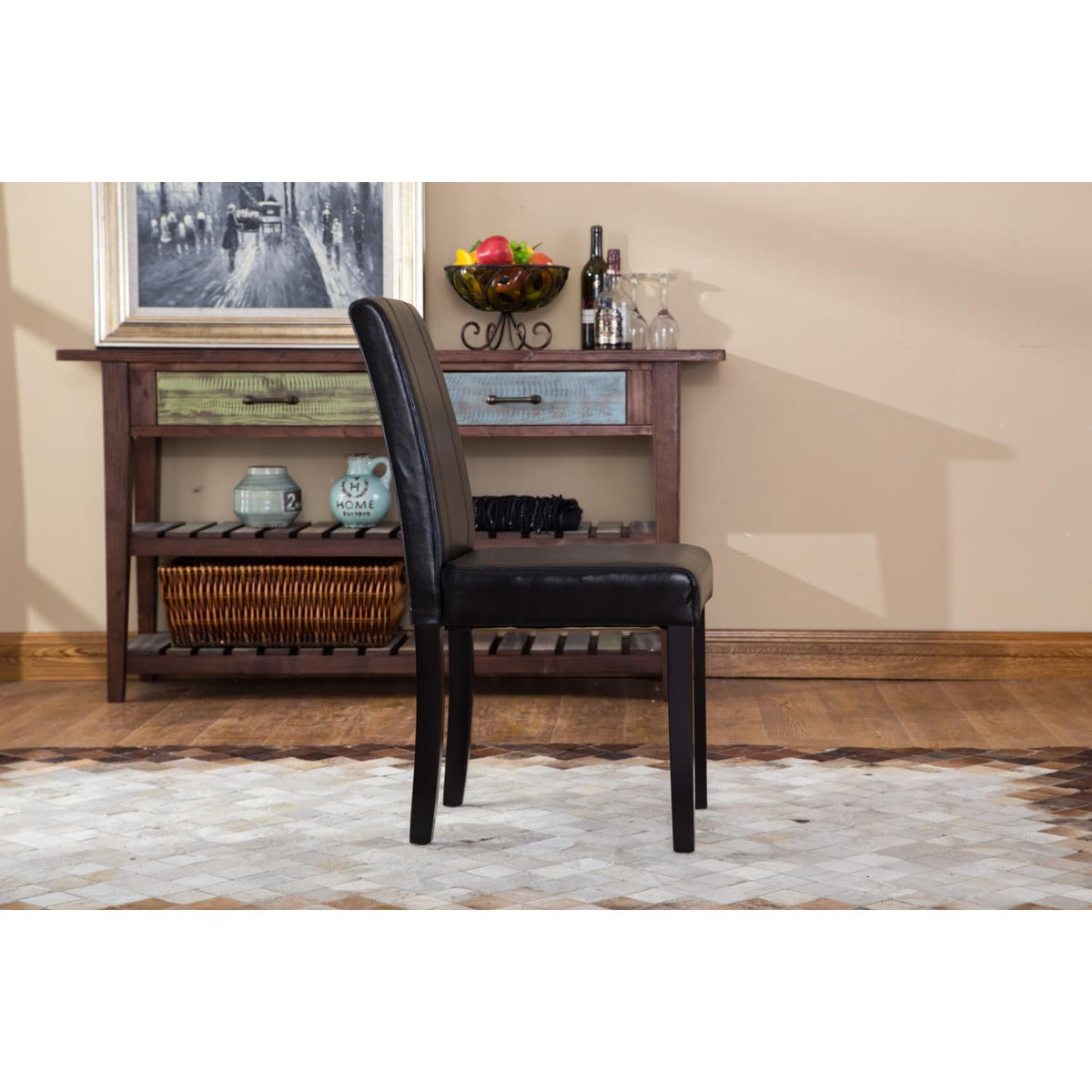 Black Faux Leather Parson Chair Set of 2 H40577