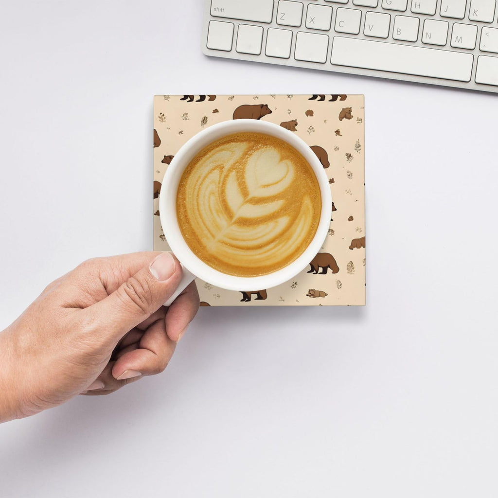 Square Cartoon Bear Ceramic Coasters Set of 6 W900972