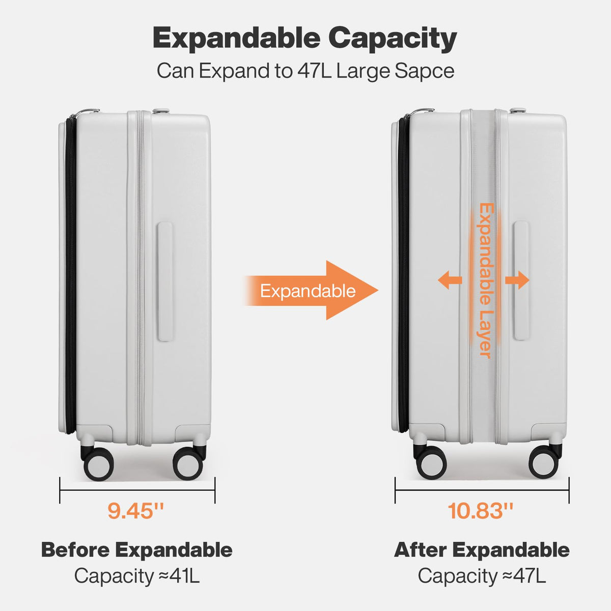 20 Inch Expandable PC Hard Shell Carry On Luggage with Spinner Wheels & TSA Lock A98453