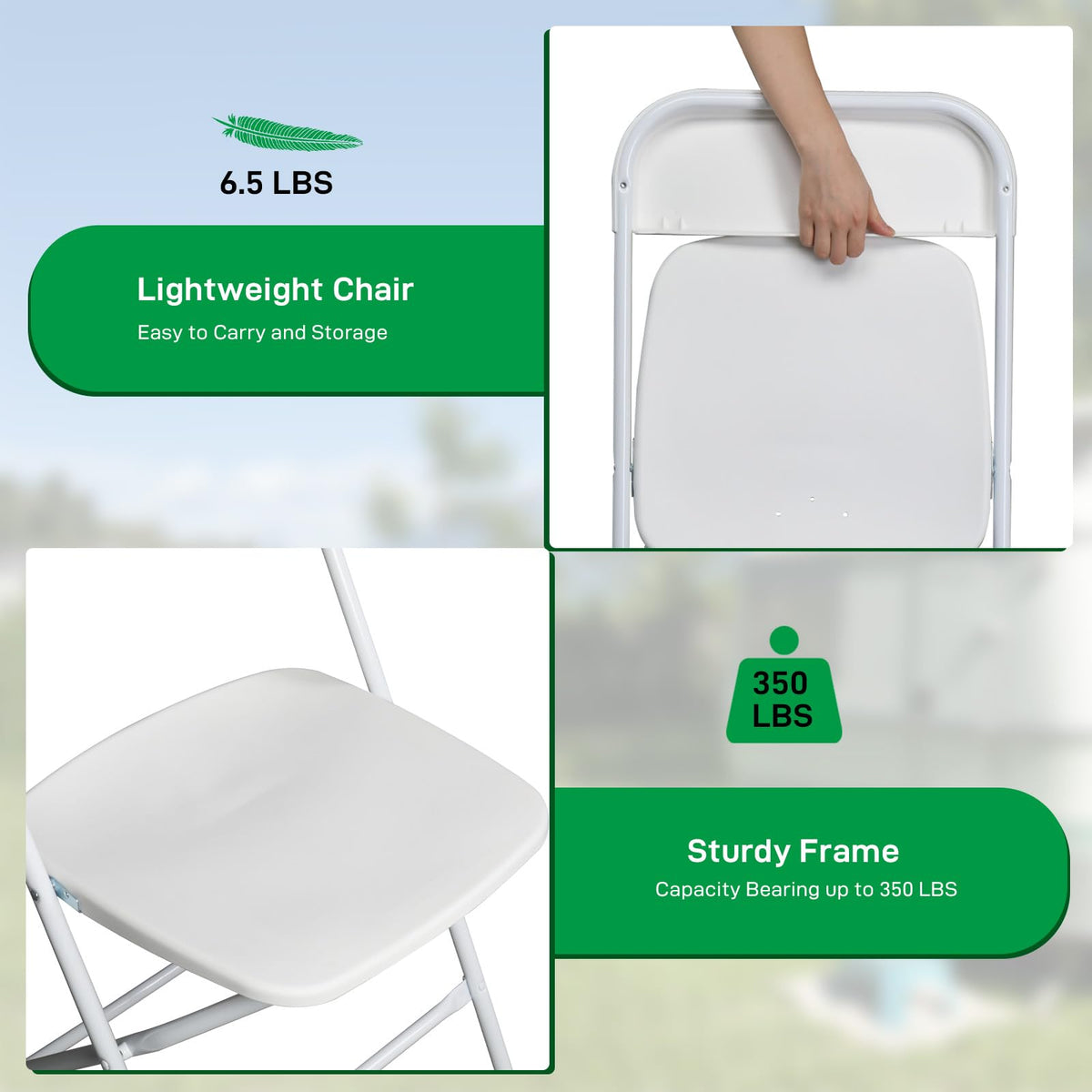 10 Pack White Plastic Folding Chairs with Steel Frame R9064