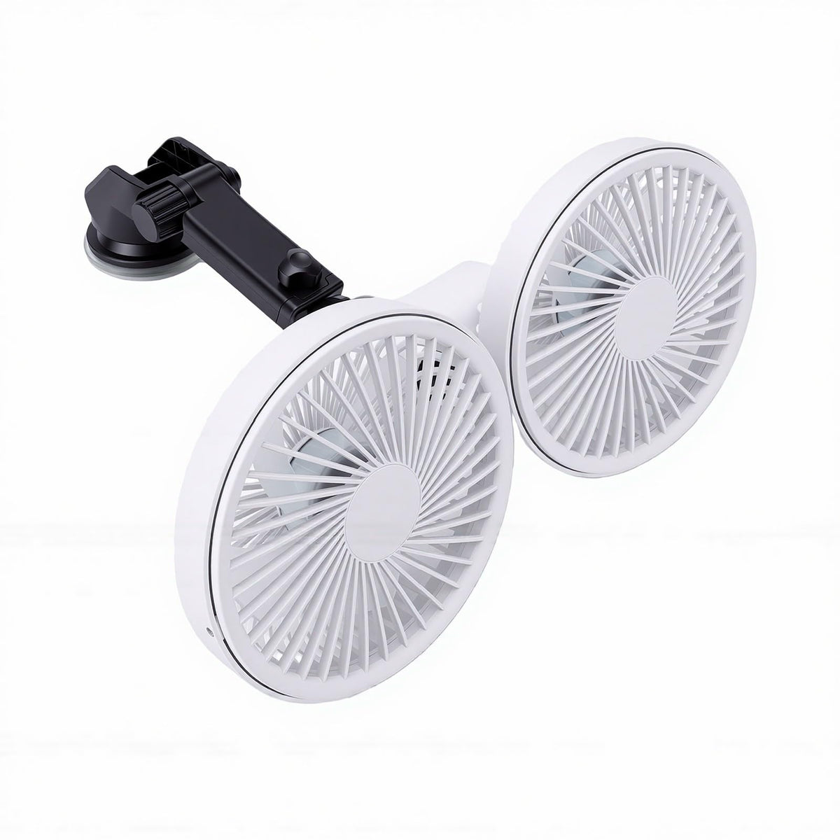 Dual Head Car Fan 3 Speeds 360 Degree Adjustable Suction Cup Rechargeable White Y948088