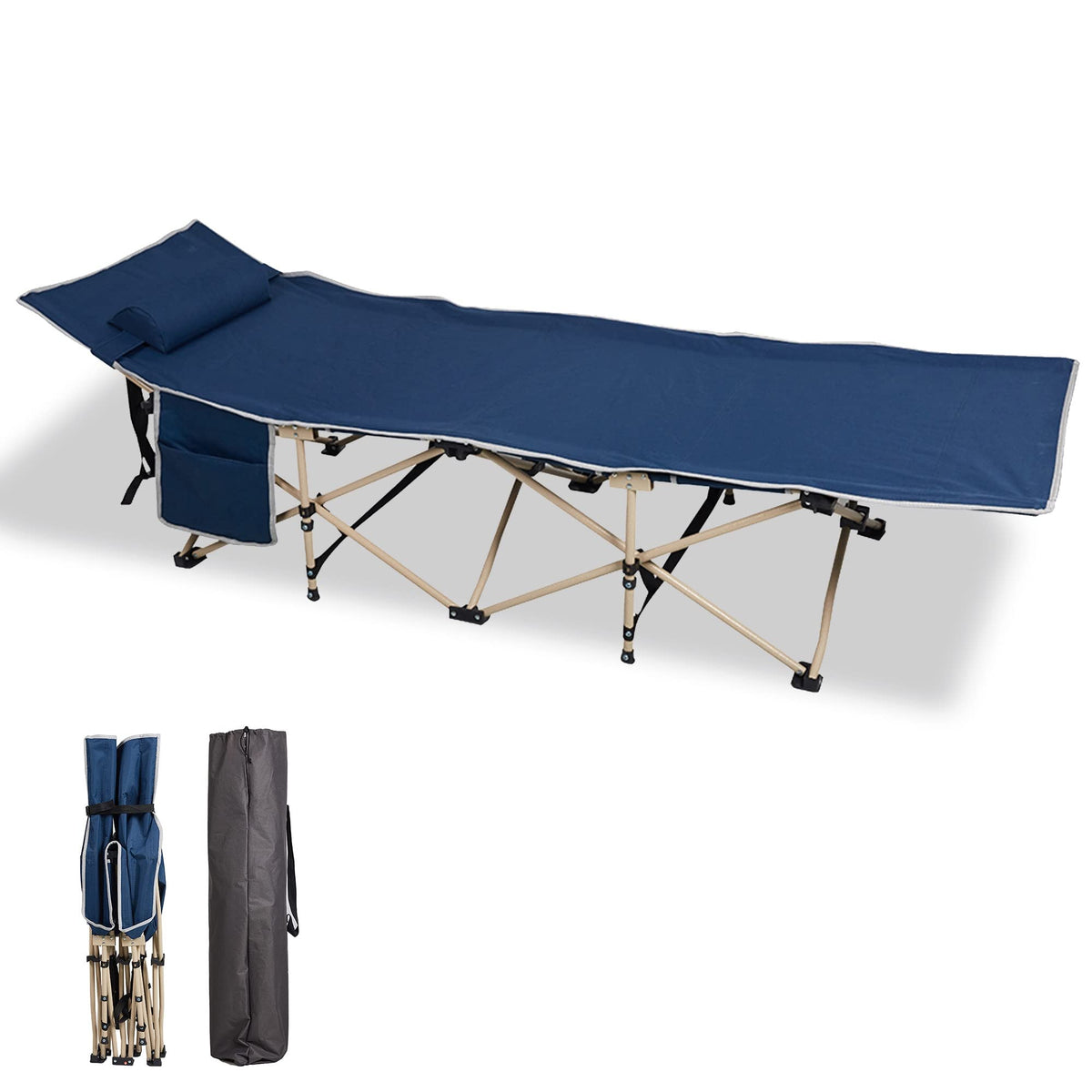 Folding Camping Cot with Carry Bag Pocket Pillow W637699