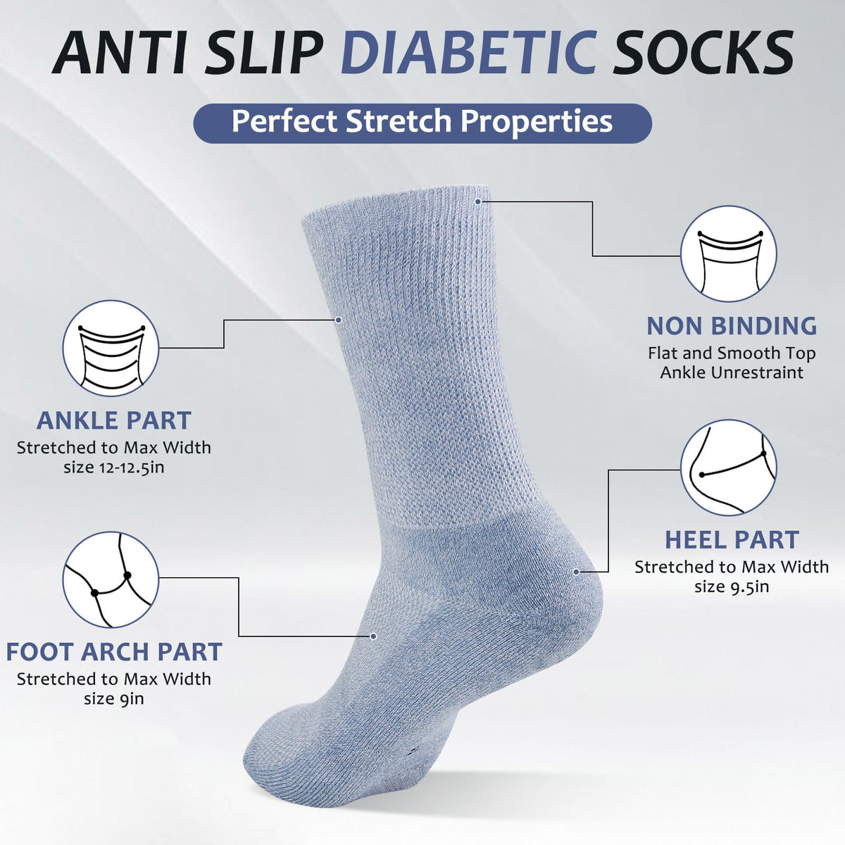 6 Pairs Non Binding Seamless Toe Crew Socks Y7661