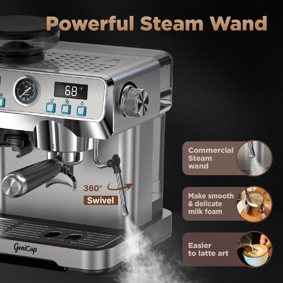 Espresso Machine with Grinder 20 Bar 68oz Water Tank F291002