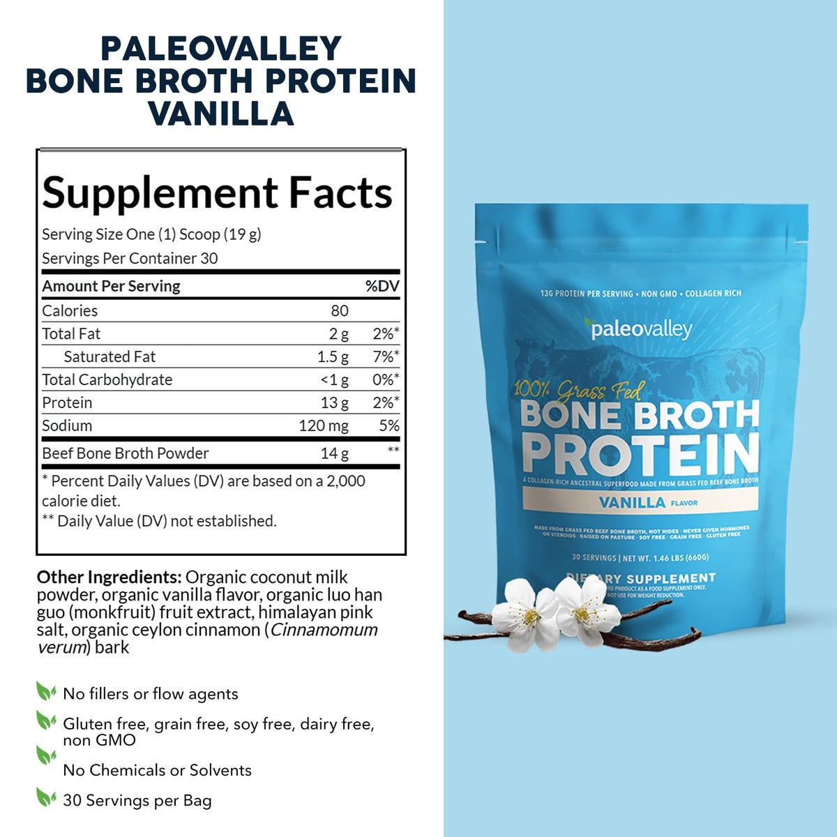 Grass Fed Bone Broth Protein Powder Vanilla P534