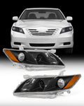 Compatible with 2007-2009 Toyota Camry Headlights Assembly Black Housing Amber Reflectors Left and Right Pairs B84523