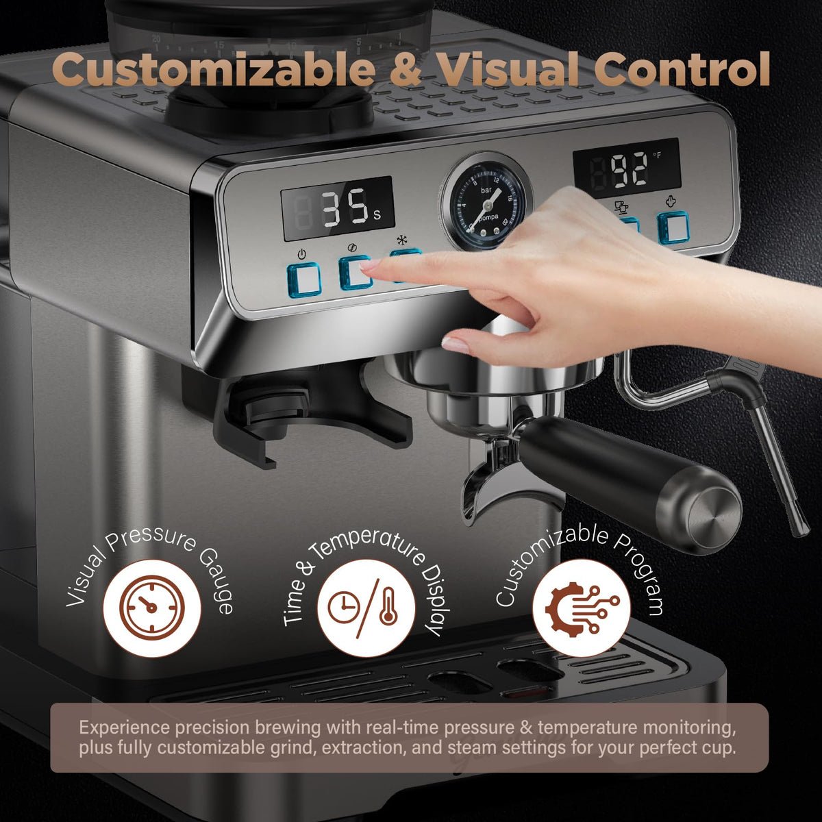 Espresso Machine with Grinder 20 Bar 68oz Water Tank F291002