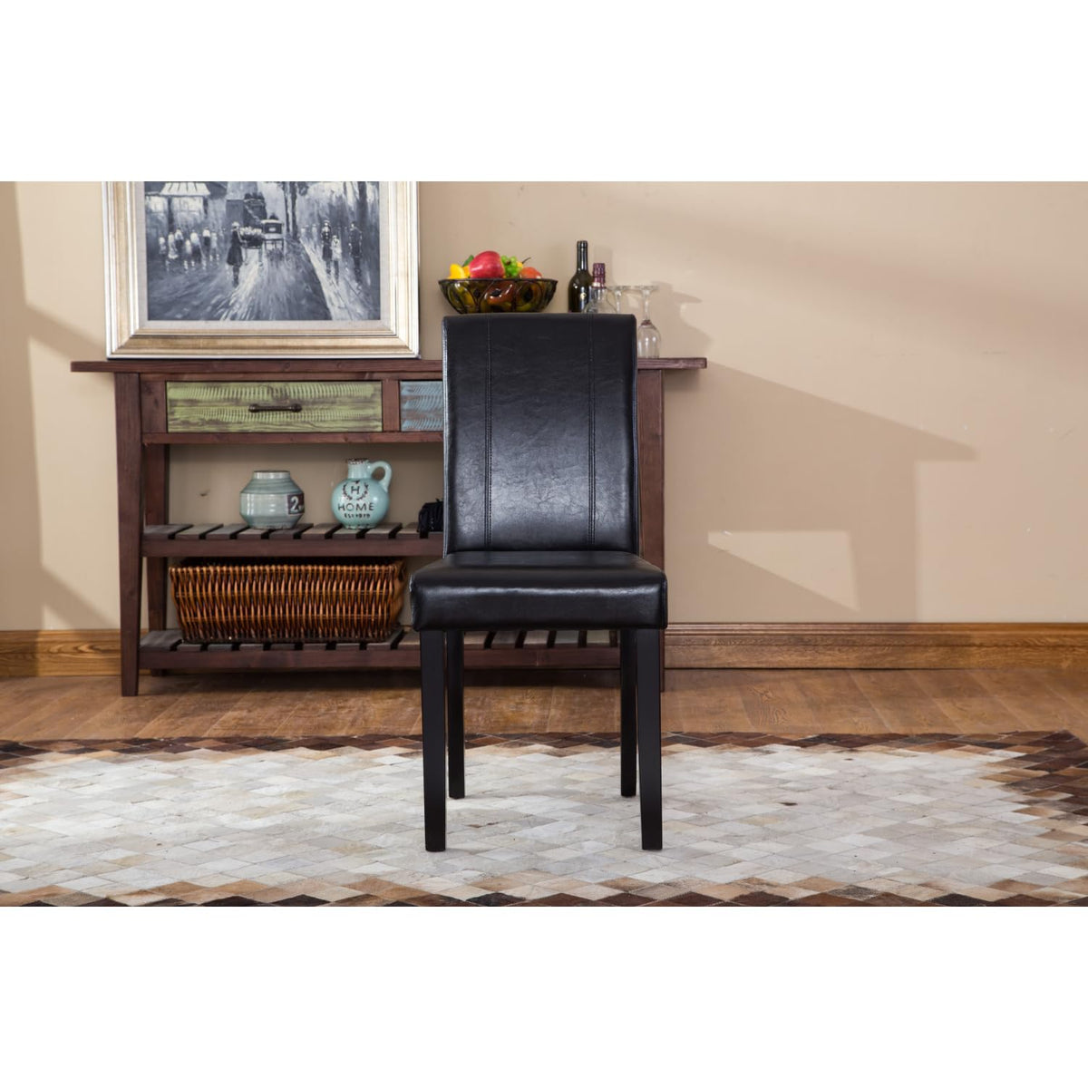 Black Faux Leather Parson Chair Set of 2 H40577