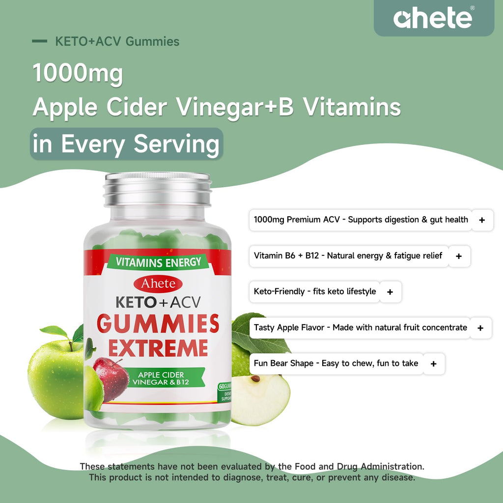 Apple Cider Vinegar Gummies with Vitamin B6, B12, Folate & Beet Root, 180 Gummies U3932