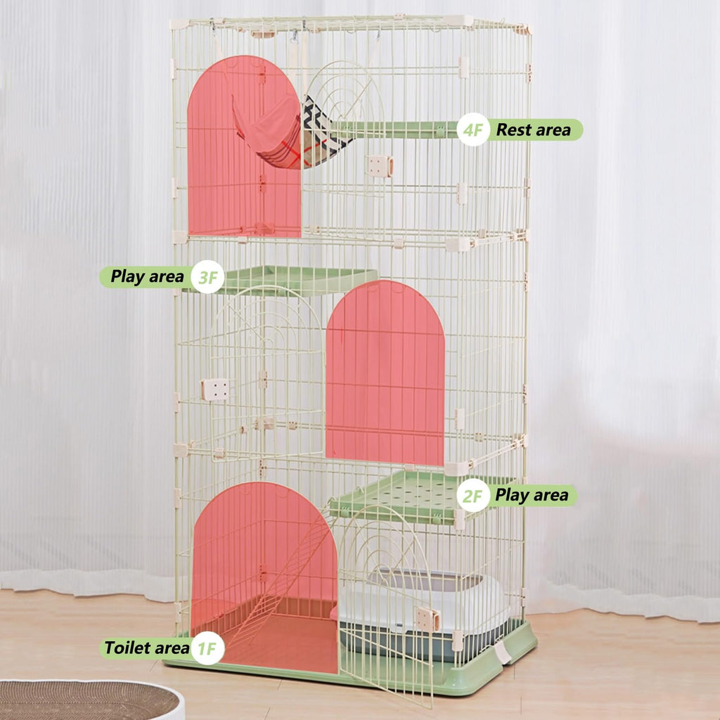 3/4-Tier Wire Cat Cage Playpen Kennel with Hammock and 3 Platforms I5084