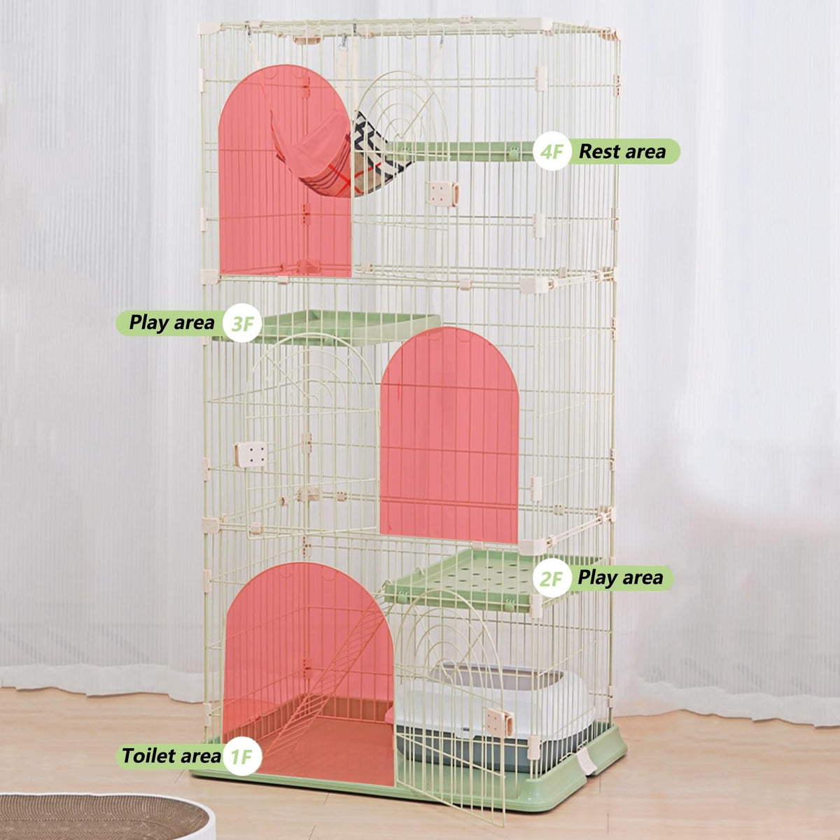 3/4-Tier Wire Cat Cage Playpen Kennel with Hammock and 3 Platforms I5084