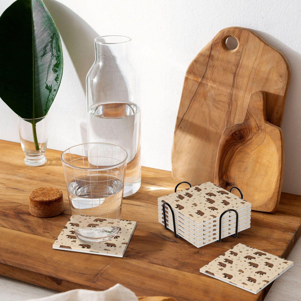 Square Cartoon Bear Ceramic Coasters Set of 6 W900972