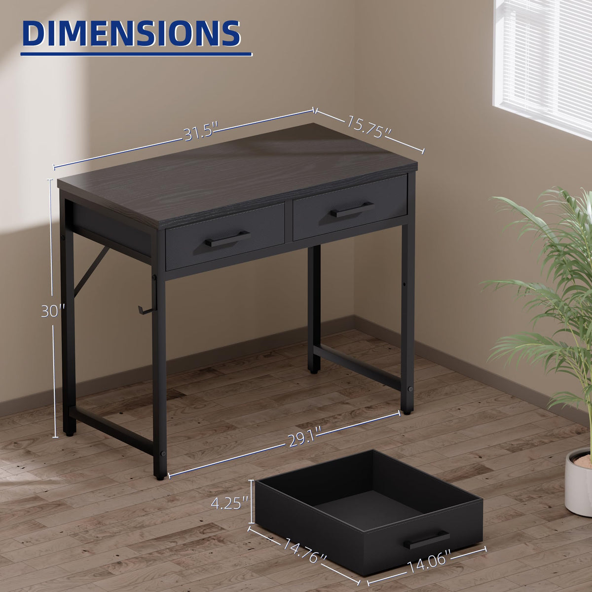 32 Inch Small Computer Desk with 2 Drawers Black D4374