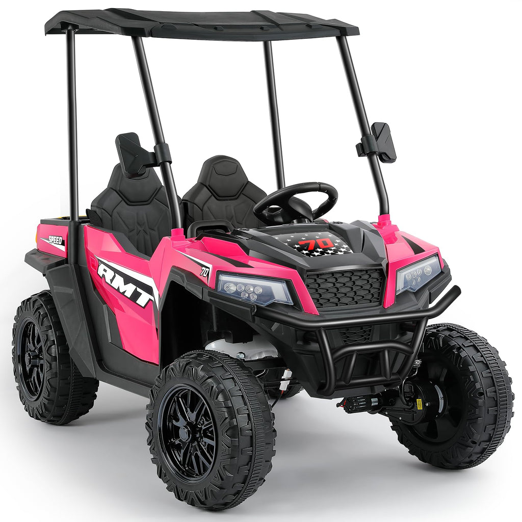 24V 2 Seater Ride on Car with Sun Shade Dump Bed Shovel Hot Pink K490