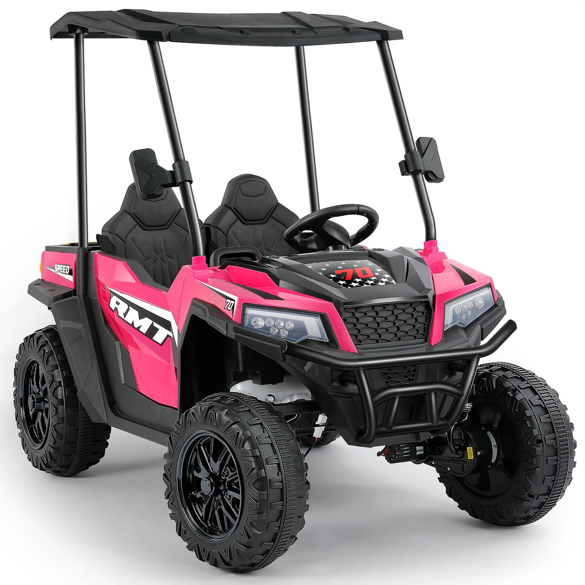 24V 2 Seater Ride on Car with Sun Shade Dump Bed Shovel Hot Pink K490