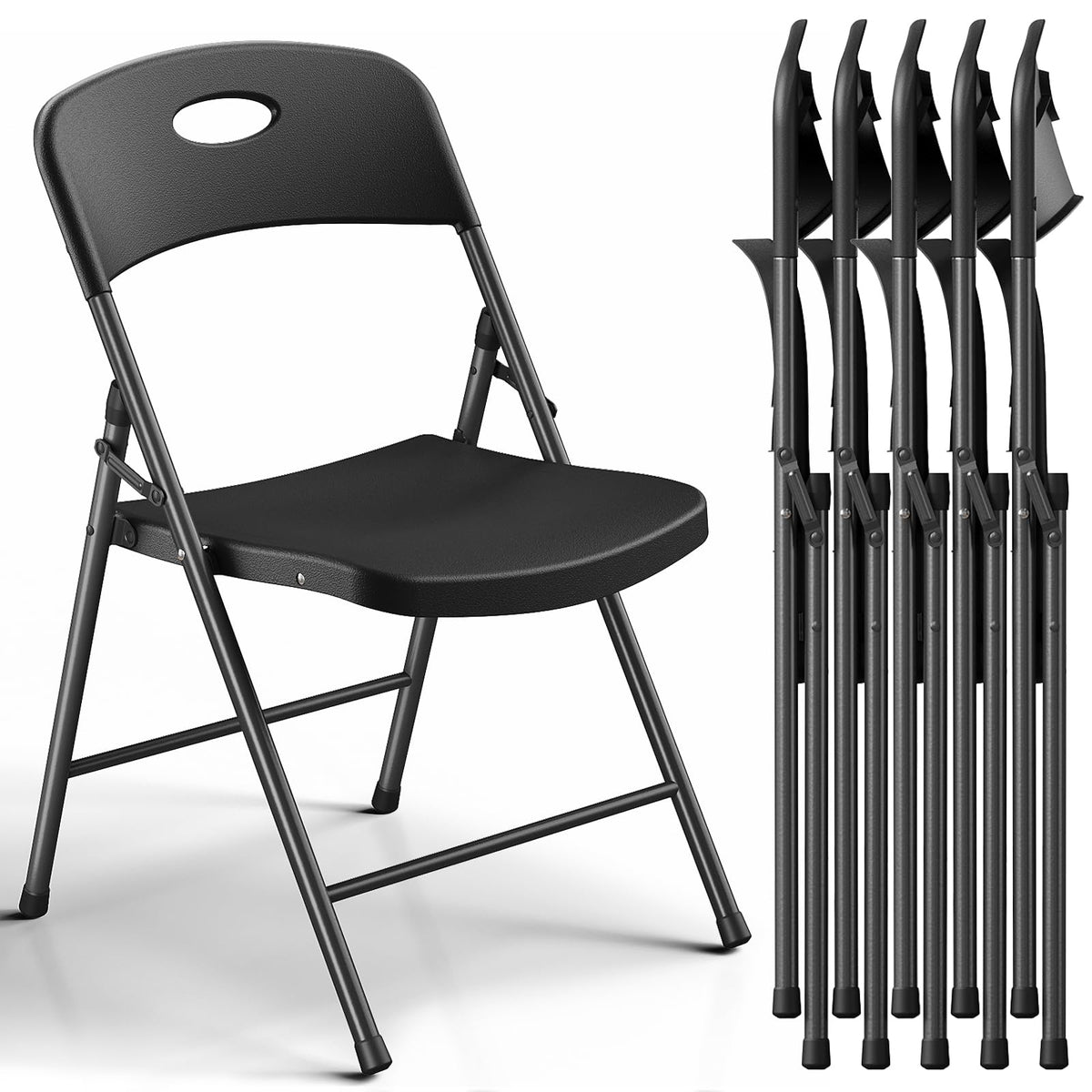 Black 6 Pack Plastic Metal Folding Chairs O288