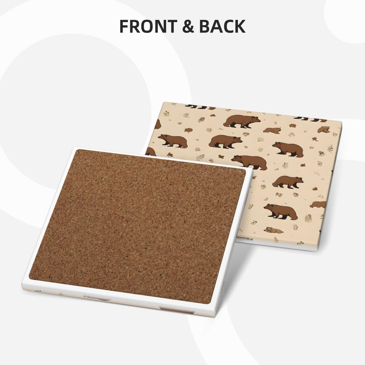 Square Cartoon Bear Ceramic Coasters Set of 6 W900972