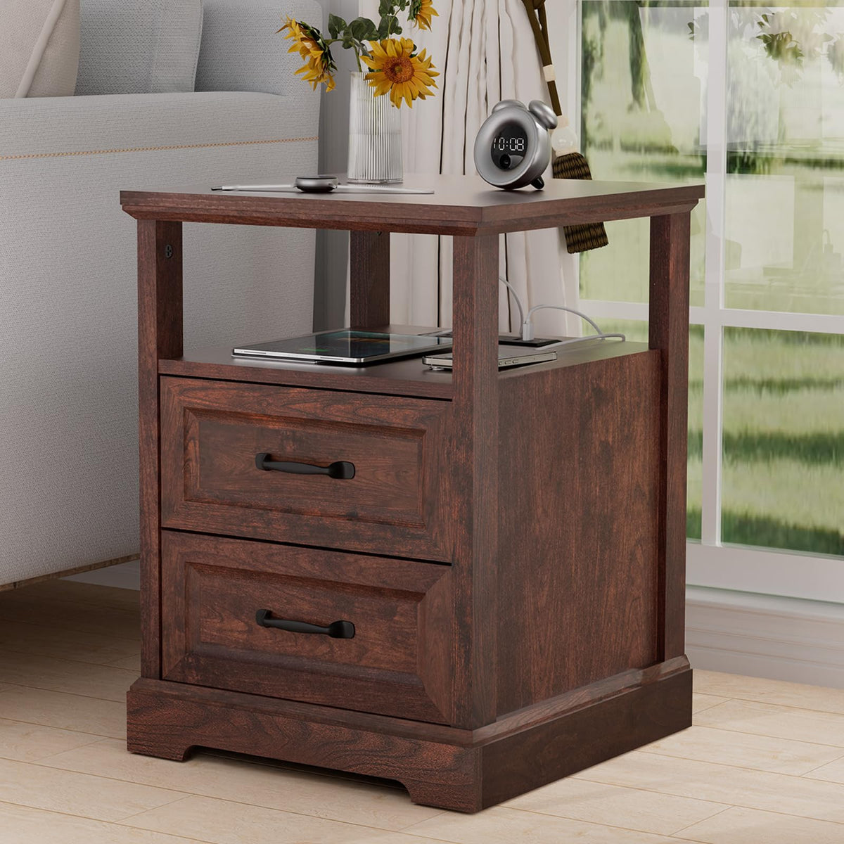 18'' Wood Nightstand with Charging Station G2720