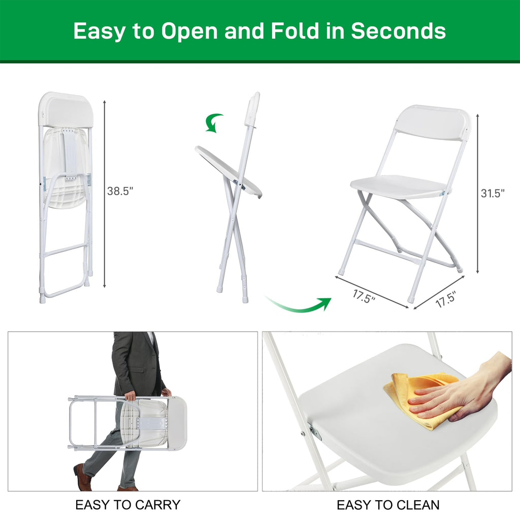 10 Pack White Plastic Folding Chairs with Steel Frame R9064