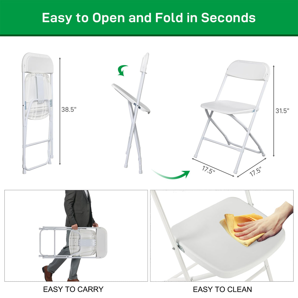 10 Pack White Plastic Folding Chairs with Steel Frame R9064