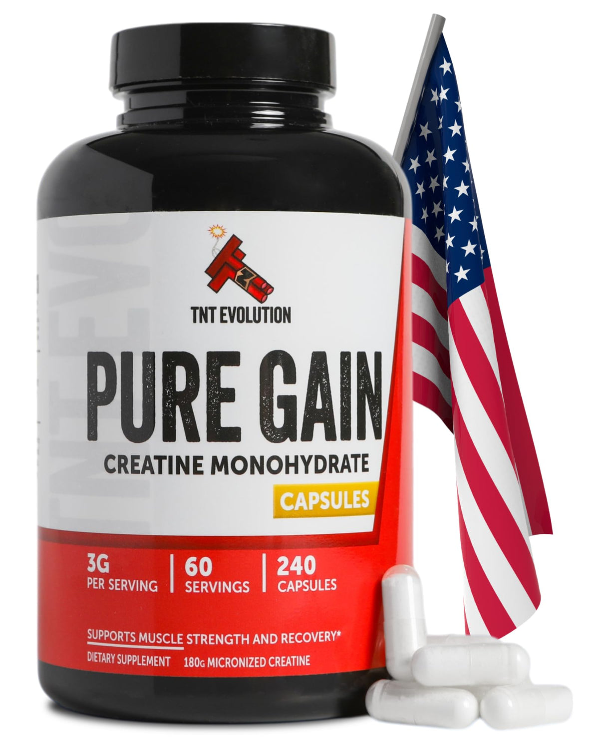 Creatine Monohydrate Capsules 750mg 240 Count Gluten Free M625346
