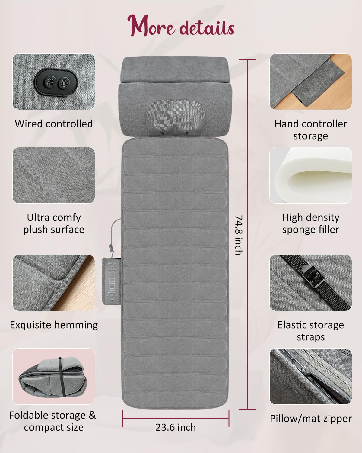 Full Body Massage Mat with Heat Detachable Neck Massager 10 Vibrating Motors K938475