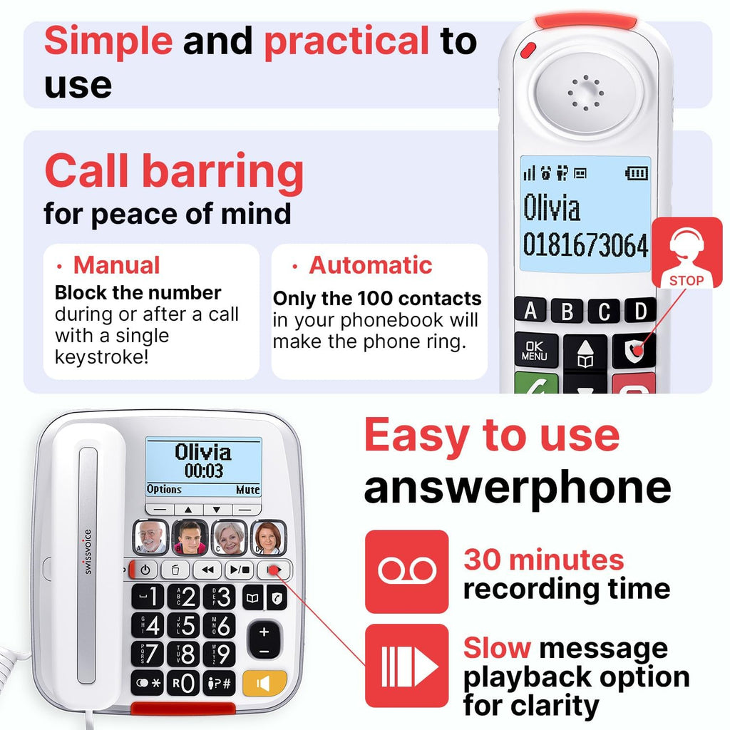 Big Button Phone with Answering Machine and Cordless Handset I77576
