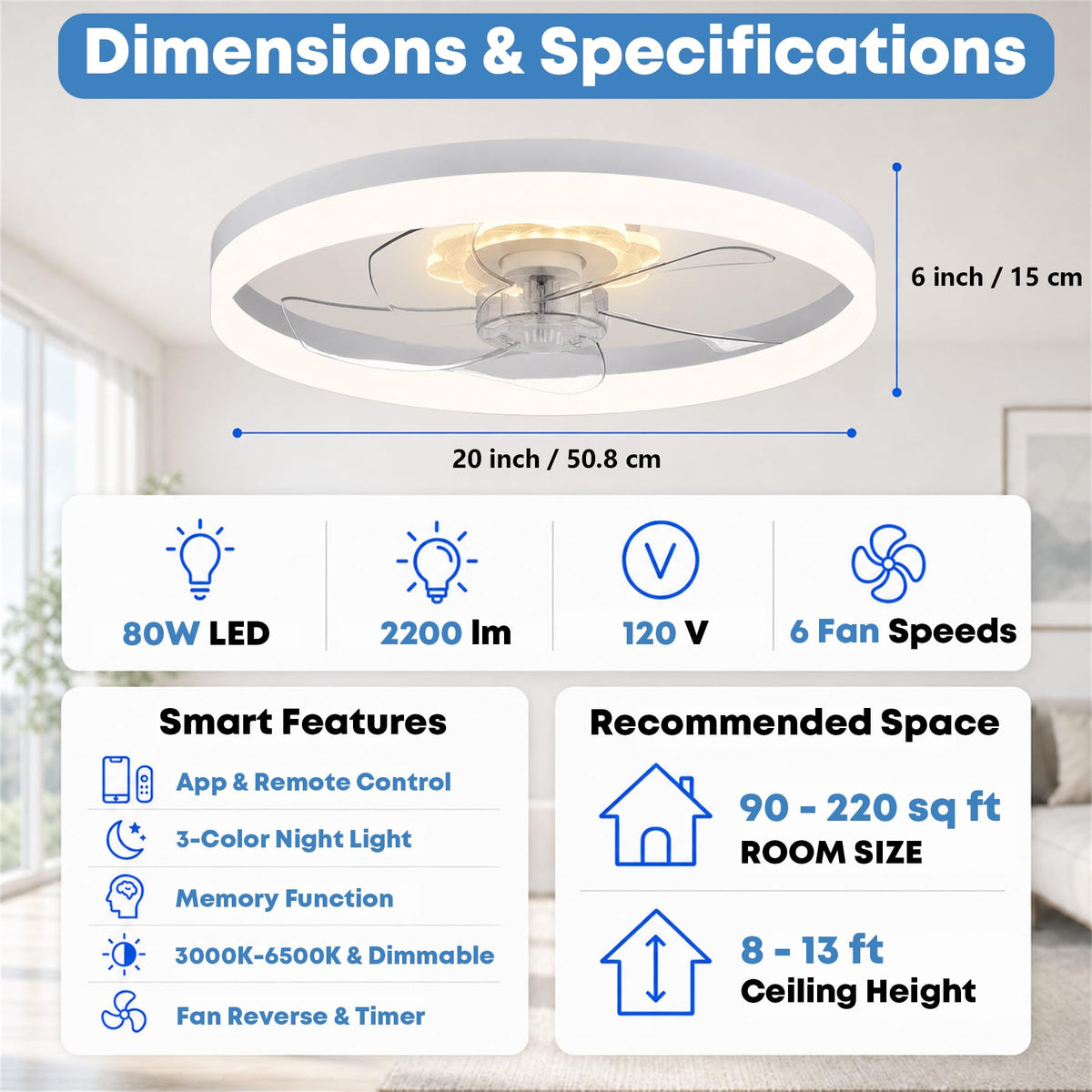 20'' Ceiling Fan with Light and Remote W60521