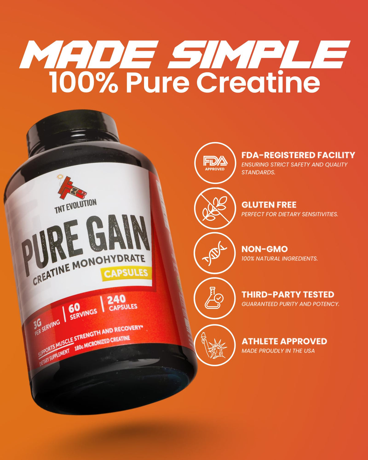 Creatine Monohydrate Capsules 750mg 240 Count Gluten Free M625346