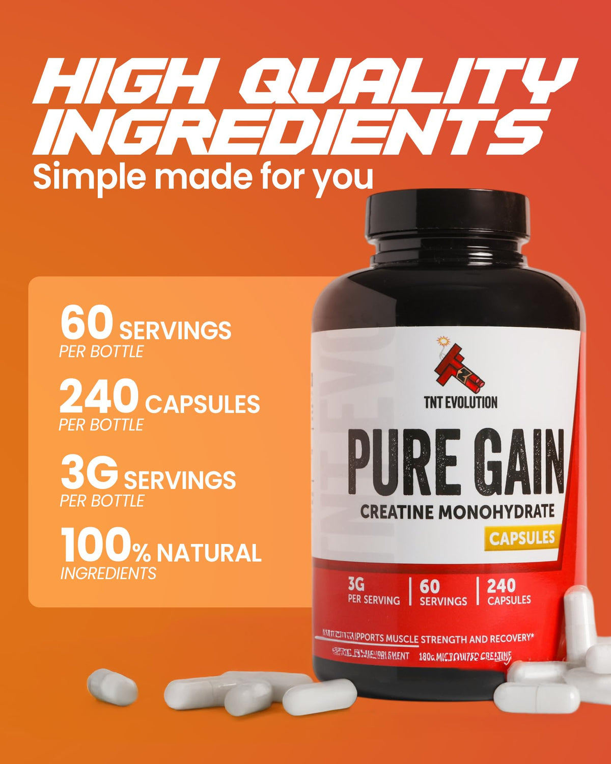 Creatine Monohydrate Capsules 750mg 240 Count Gluten Free M625346